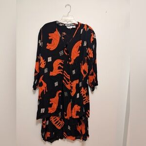 Vintage SHERMARKE Black Orange  Boho Maxi 4 Piece Set - One Size Animal Print